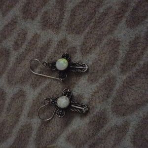 Created opal silver cross earrings